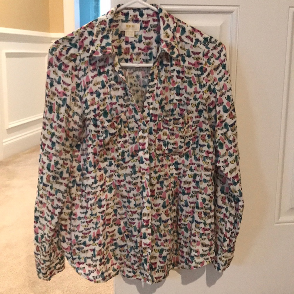 Maeve butterfly button down shirt, size 8 (M)